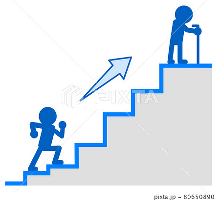 老後までの人生と言う階段を上る人物のイラストのイラスト素材