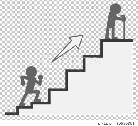Illustration of a person climbing the stairs called life until old age 80650891