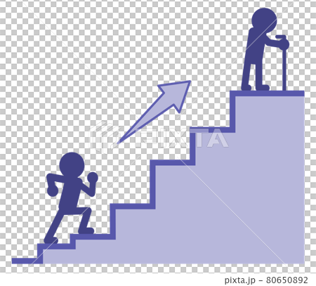 Illustration of a person climbing the stairs called life until old age 80650892