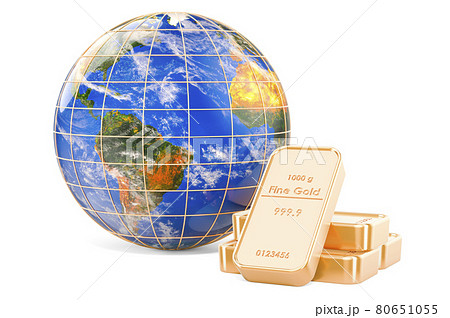 Earth Globe with gold bars, 3D rendering 80651055