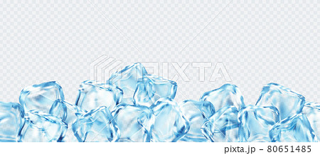 Realistic ice cubes isolated on white transparent background. Vector illustration 80651485