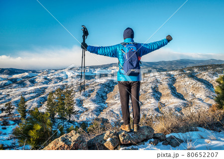 winter hiking Rocky Mountains foothills 80652207