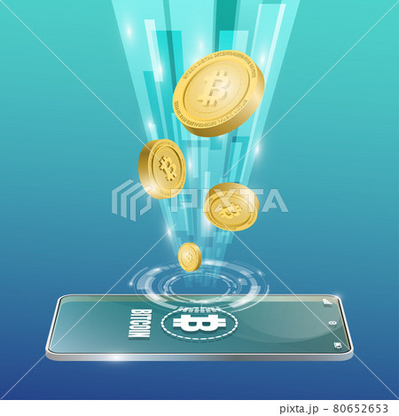 Bitcoin technology concept with the mobile background. Realistic vector illustration. 80652653