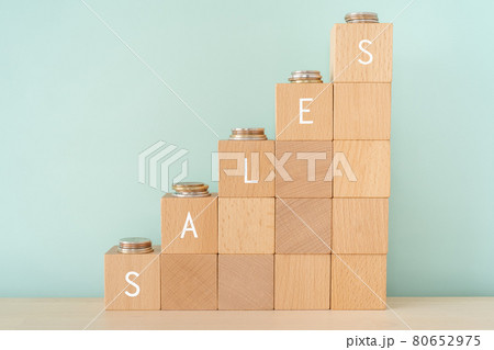 売上アップ|「SALES」と書かれた積み木とお金 売上アップ|「SALES」と書かれた積み木とお金 80652975