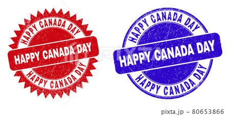 HAPPY CANADA DAY Round and Rosette Stamp Seals with Grunge Texture 80653866