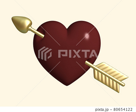 バレンタイン ハートチョコレートに矢 3dイラストのイラスト素材