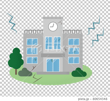 地震の被害に遭う学校のベクターイラストのイラスト素材