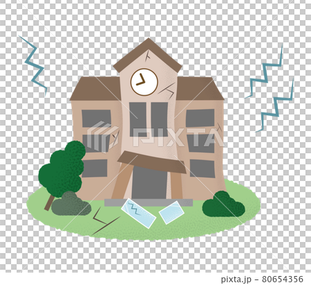 地震の被害に遭う学校のベクターイラストのイラスト素材