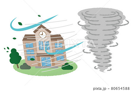 竜巻の被害に遭う学校のベクターイラストのイラスト素材