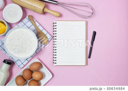 food ingredients recipe on pink background 80654984
