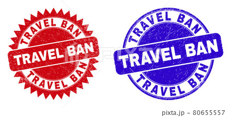TRAVEL BAN Round and Rosette Stamp Seals with Grunged Texture TRAVEL BAN Round and Rosette Stamp Seals with Grunged Texture 80655557
