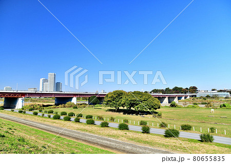 川崎市側より第三京浜道路／新多摩川大橋、玉川IC周辺を望む(神奈川県川崎市)【2020.11】 80655835