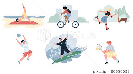 Flat cartoon characters set doing sport activities,set of vector illustrations concept Flat cartoon characters set doing sport activities,set of vector illustrations concept 80656035