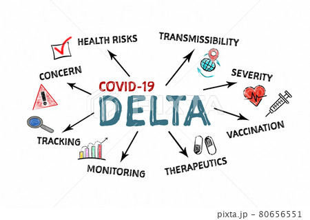 Covid-19 Delta. Risks, Prevalence and Security concept. Information on a white background 80656551