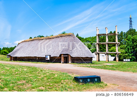 青森県 三内丸山遺跡　大型竪穴式住居と六本柱建物 80656649