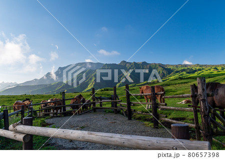 青空と白い雲阿蘇の五岳の見える風景 80657398