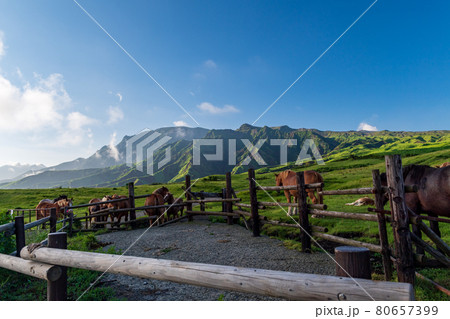 青空と白い雲阿蘇の五岳と有明海の見える風景のタイムラプス 80657399