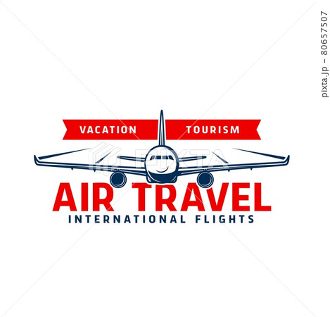 Air travel icon with plane flying in sky 80657507