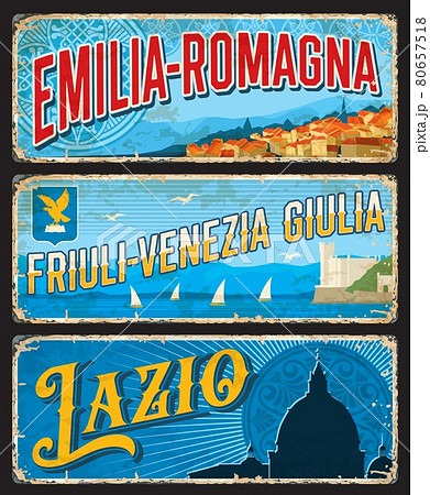 Italy regions grungy tin signs, rusty plates Italy regions grungy tin signs, rusty plates 80657518