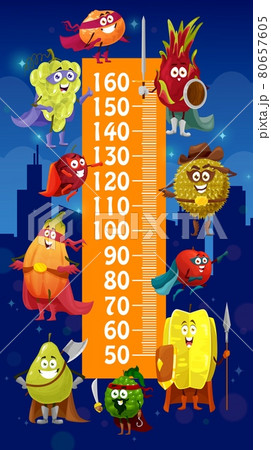 Kids height chart, cartoon fruits superheroes Kids height chart, cartoon fruits superheroes 80657605