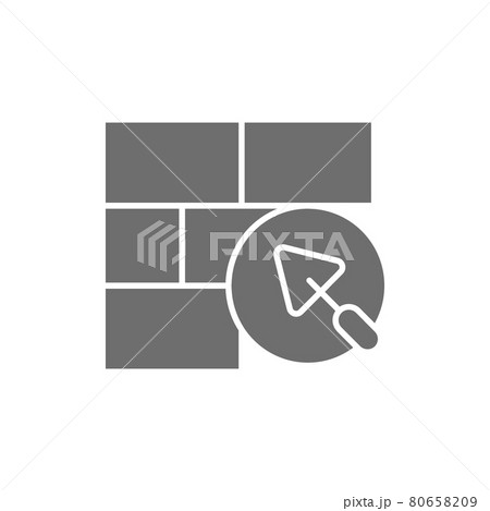 Brick wall with putty knife, repair bricklaying, construction grey icon. Brick wall with putty knife, repair bricklaying, construction grey icon. 80658209