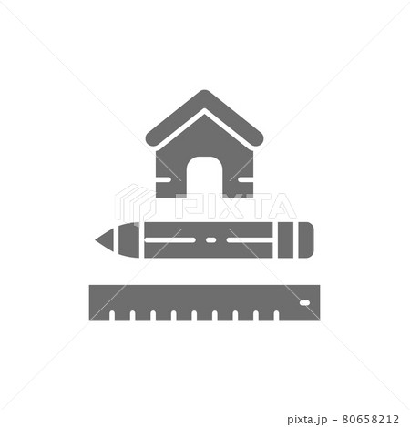 House measuring, measure tool for home, architectural plan grey icon. 80658212