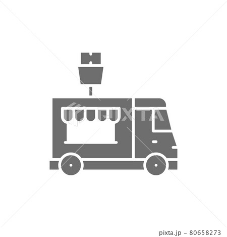 French fries truck, fast food vehicle gray icon. 80658273