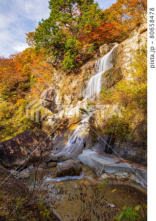 山形面白山高原の秋　紅葉の面白山紅葉川渓谷　藤花の滝 80658478