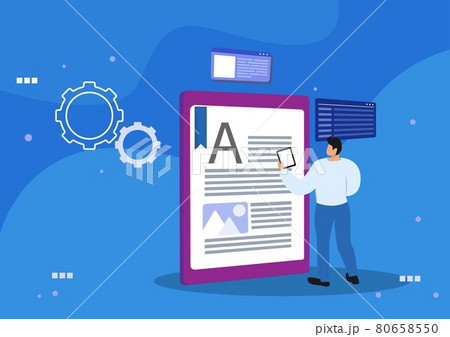Security and privacy concepts Illustration of a man using a tablet to open documents in e-documant format, flat style, vector 80658550