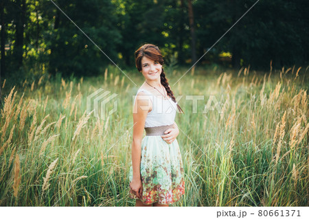 Close Up Portrait Of Young Happy Beauty Red Hair Girl In Nature In Summer Park 80661371