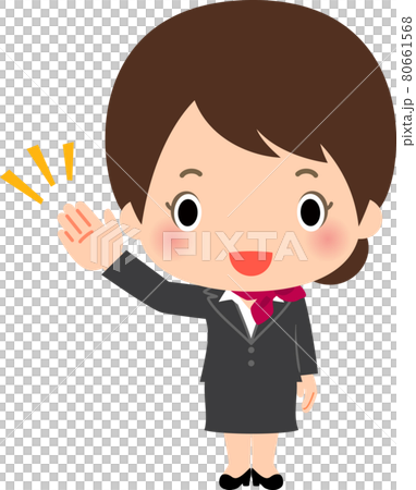 A woman in a suit with her right hand up 80661568