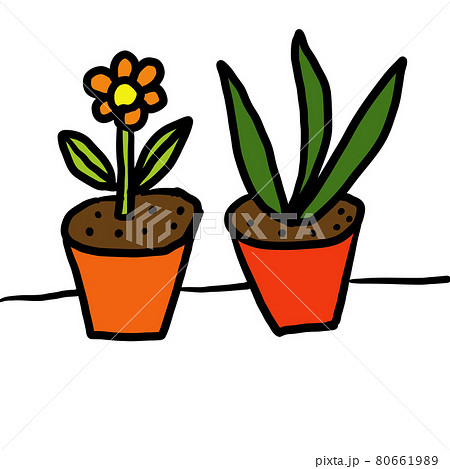 おしゃれでシックな植木鉢 観葉植物のイラスト素材