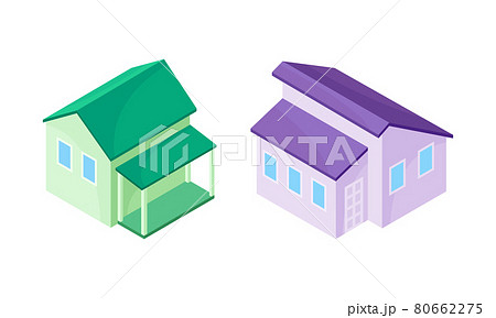 Detached House or Residence as Free-standing Building Isometric Vector Set 80662275