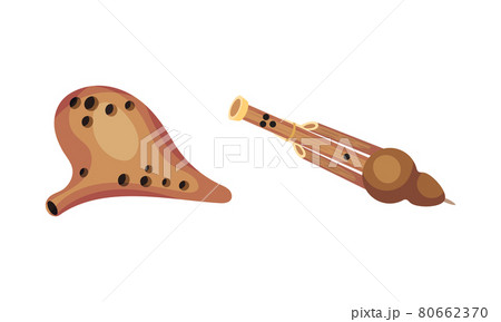 Woodwind Musical Instrument with Mouthpiece for Blowing Vector Set 80662370