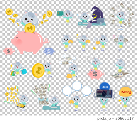 Set of cat girls on money and economy 80663117