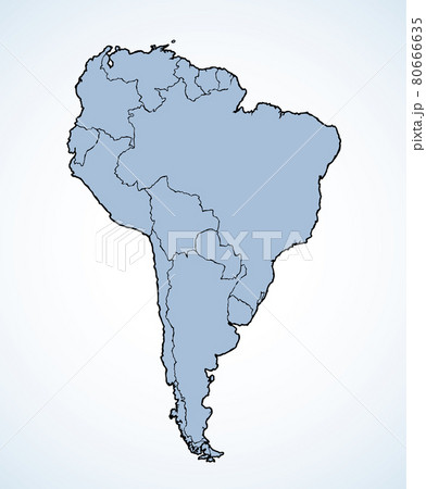 South America continent with contours of countries. Vector drawing 80666635