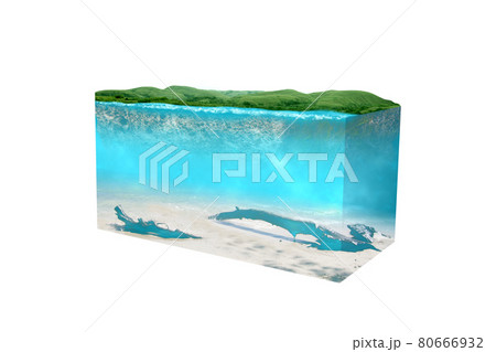 Underwater view of blue water on the lake with hills view 80666932
