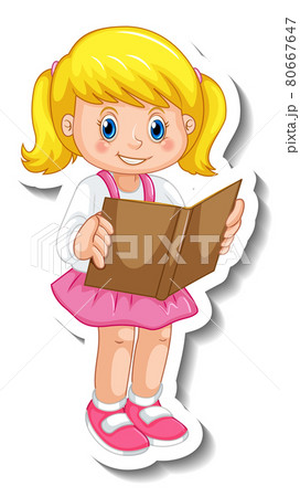 Sticker template with a girl cartoon character isolated 80667647