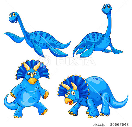 Set of blue dinosaur cartoon character 80667648