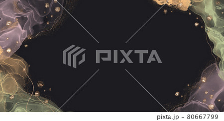 黒背景 アルコールインクアートの背景 おしゃれ バナー ゴールド 綺麗 夜 キラキラ 煙 ナチュラルのイラスト素材