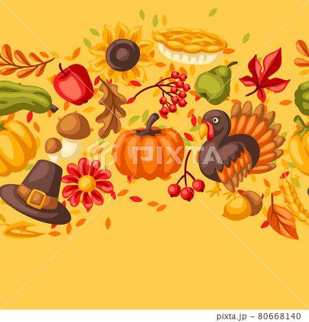 Happy Thanksgiving Day seamless pattern. Background with holiday objects. 80668140