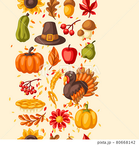 Happy Thanksgiving Day seamless pattern. Background with holiday objects. 80668142