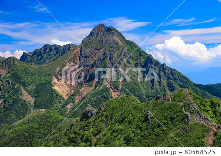 南八ヶ岳 権現岳山頂からキレット縦走路、赤岳、横岳を望む 南八ヶ岳 権現岳山頂からキレット縦走路、赤岳、横岳を望む 80668525