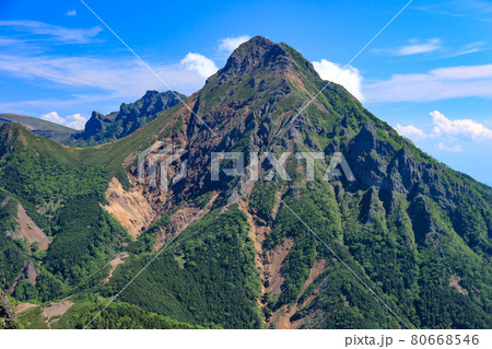 南八ヶ岳　権現岳山頂から赤岳、横岳を望む 80668546