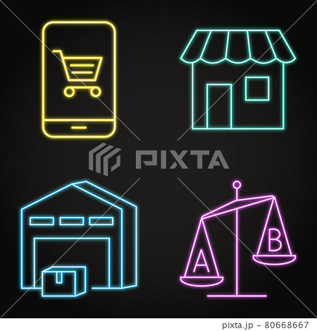 Neon shopping and product choice icon set in line style Neon shopping and product choice icon set in line style 80668667