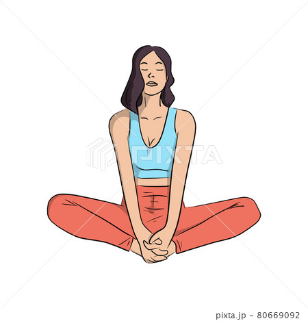 woman practicing yoga and enjoying meditation isolated on white background 80669092