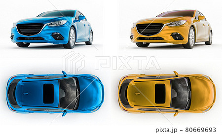 3d illustration. City car with blank surface for your creative design. 3D rendering. 3d illustration. City car with blank surface for your creative design. 3D rendering. 80669693