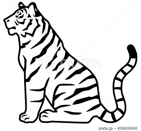 虎のシルエットもしくは線画のイラスト素材 横向き 座るのイラスト素材