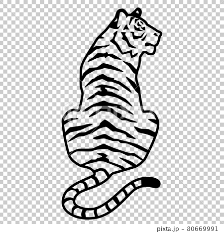 虎のシルエットもしくは線画のイラスト素材 後ろ向き 座るのイラスト素材