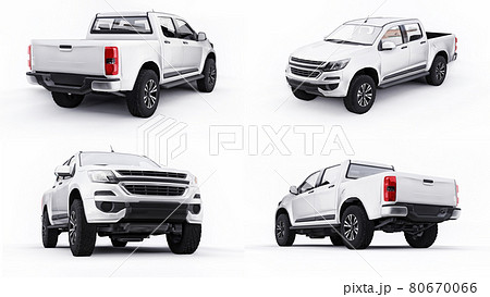 3d illustration. Set pickup car on a white background. 3d rendering. 80670066
